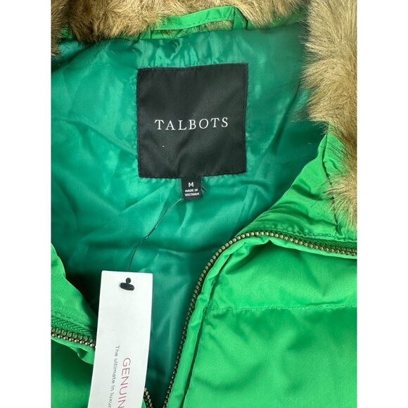 NWT Talbots Down Puffer Vest Faux Fur W/ Removeable Collar Full Zip Green Size M - Picture 3 of 8